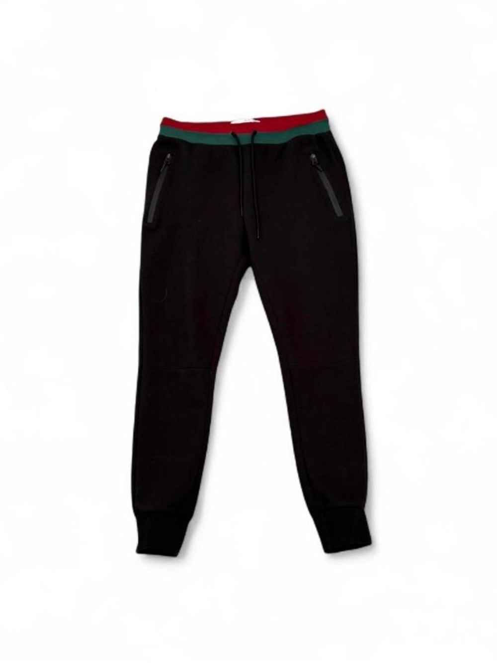 Vintage Bascom Projects Men's Black Joggers with Red & Green Striped Waistband
